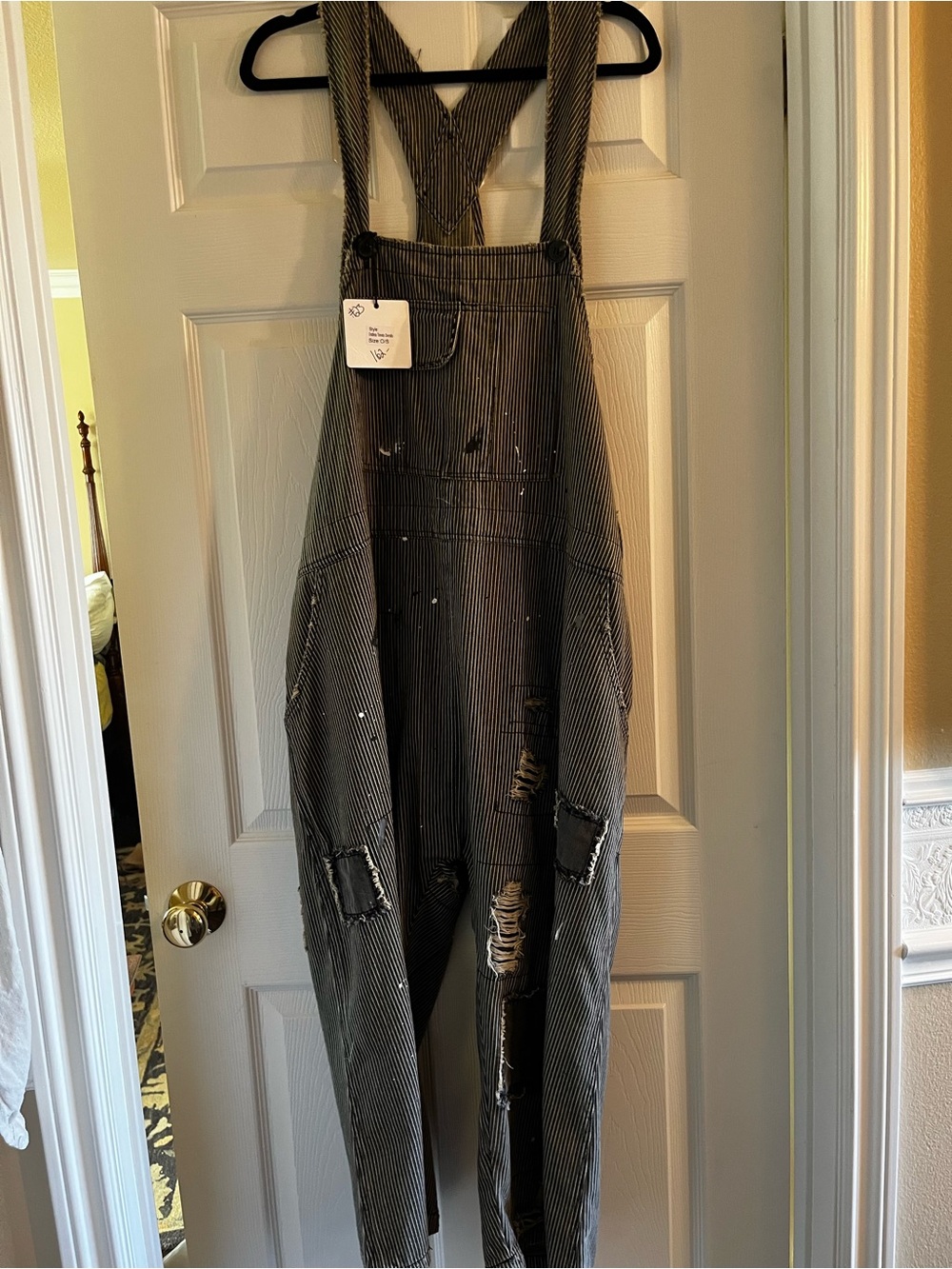 Striped Distressed Women's Overalls Jumpsuit - Black